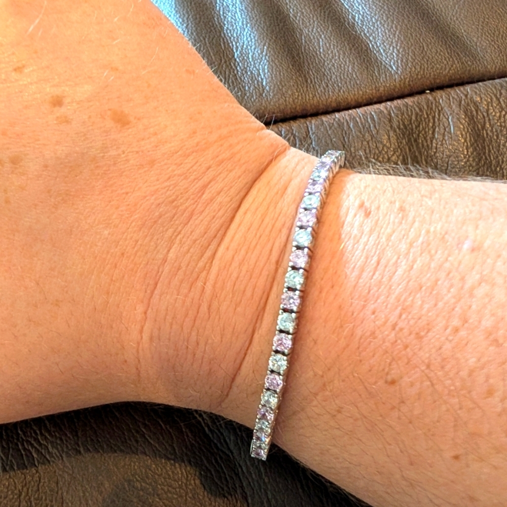 Beautiful Sterling Silver Pink and white crystal tennis bracelet